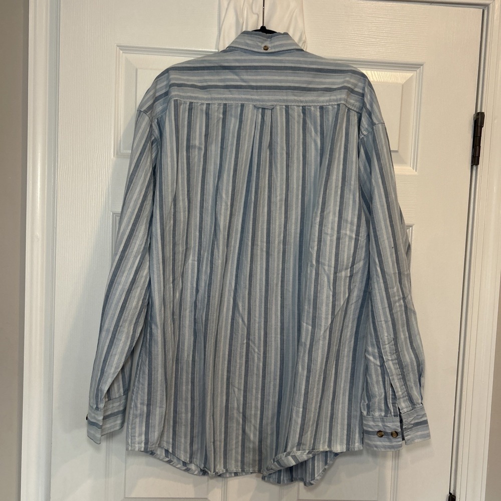 Men's Large Cabin Fever 100% Cotton Button Down Shirt Blue‎ Vertical Stripes - Picture 5 of 9